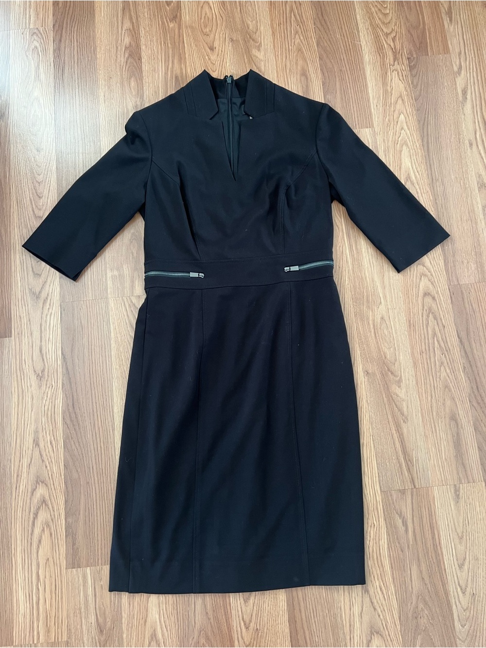 Tahari Black Half Sleeve Dress with Zip Accents